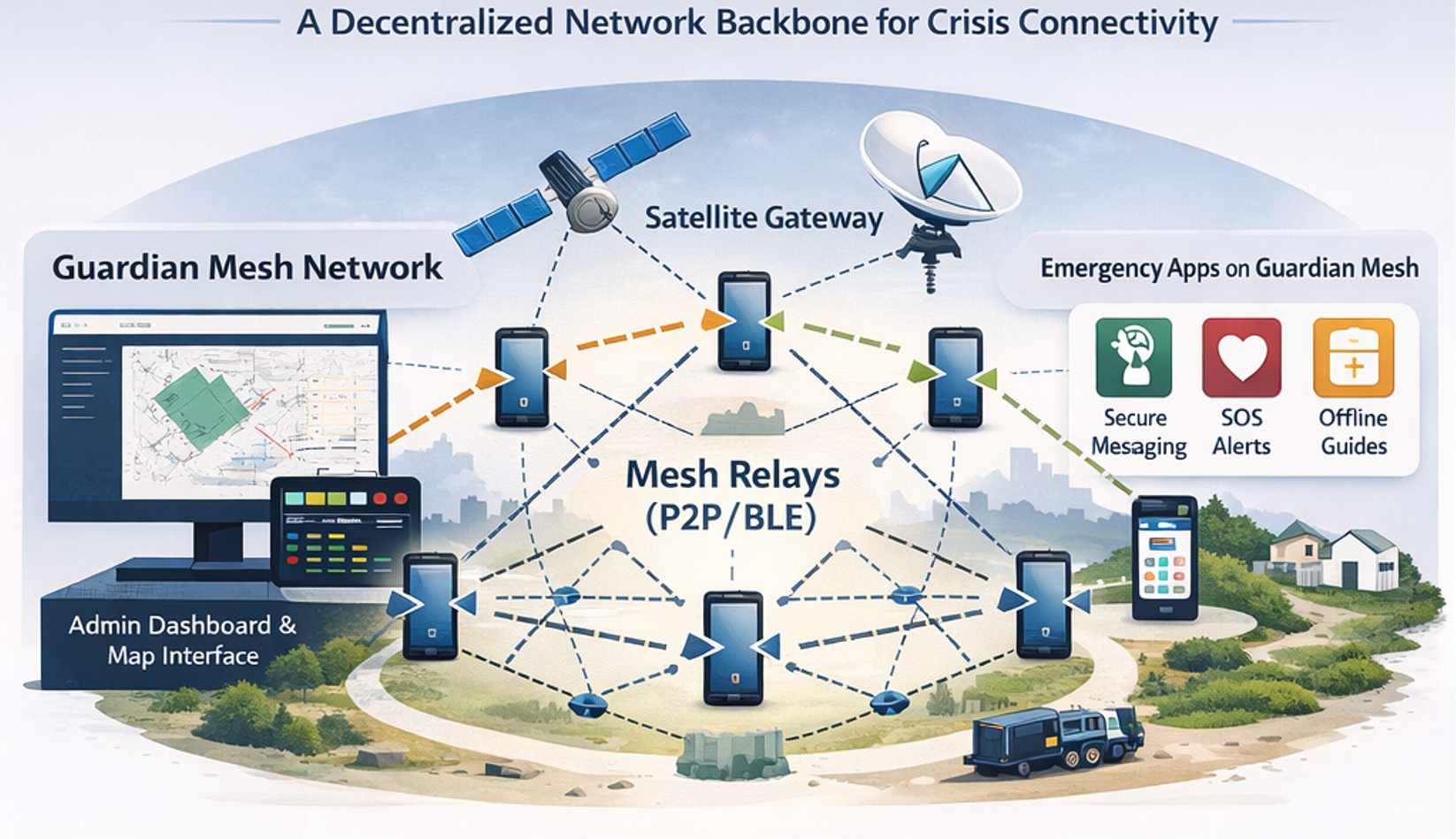 GuardianMesh Architecture — A Decentralized Network Backbone for Crisis Connectivity